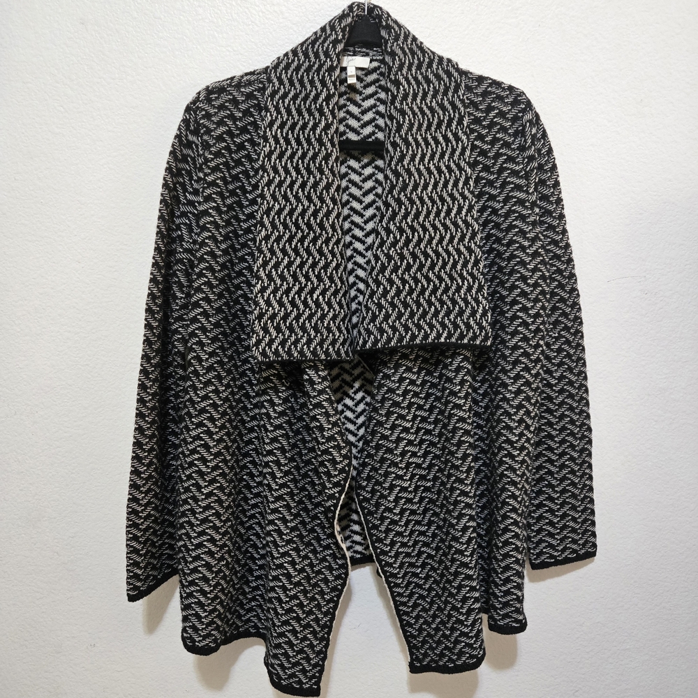 JOIE Black Gray Cardigan Sweater Wool Blend Open Front Size Small